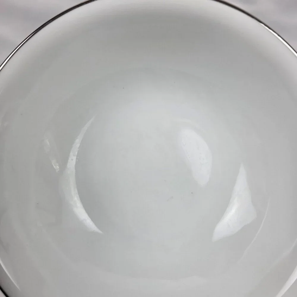 FOUR Noritake Fremont #6127 Lugged Cereal Bowl White with Platinum Trim
